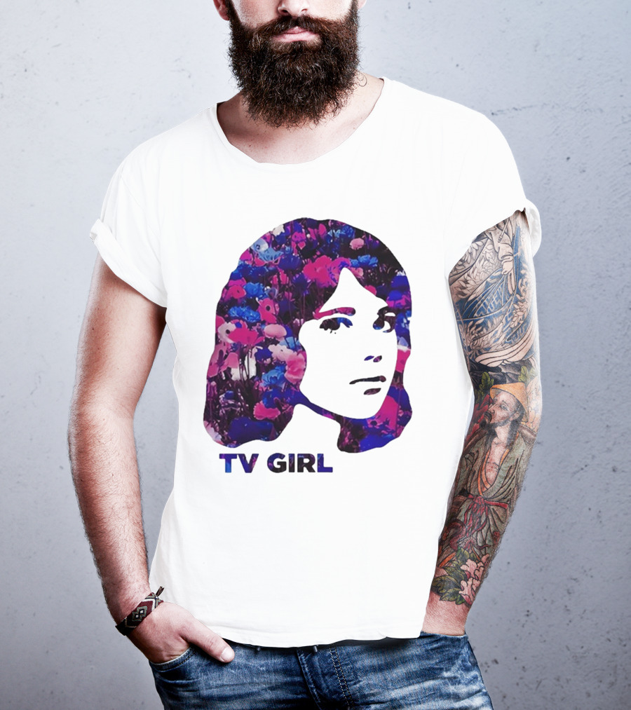 TV Girl Flower Pattern Face Design T-Shirt