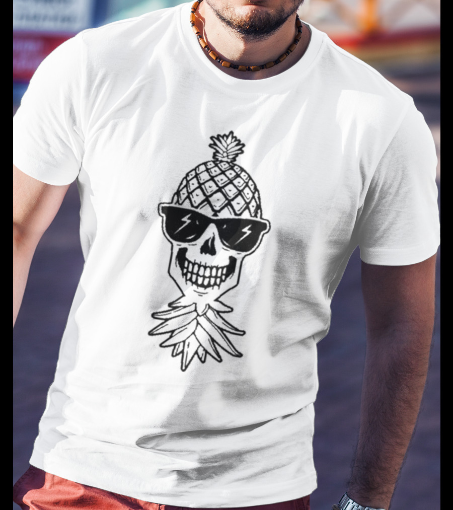 Upside Down Pineapple Skull With Sunglasses Skeleton T-Shirt