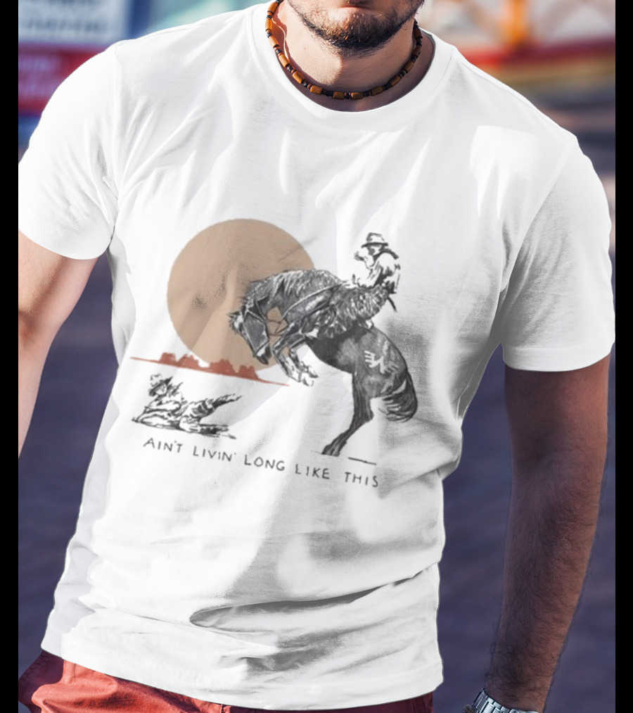 Waylon Jennings Ain’t Livin’ Long Like This Cowboy Rodeo Moon Scene T-Shirt