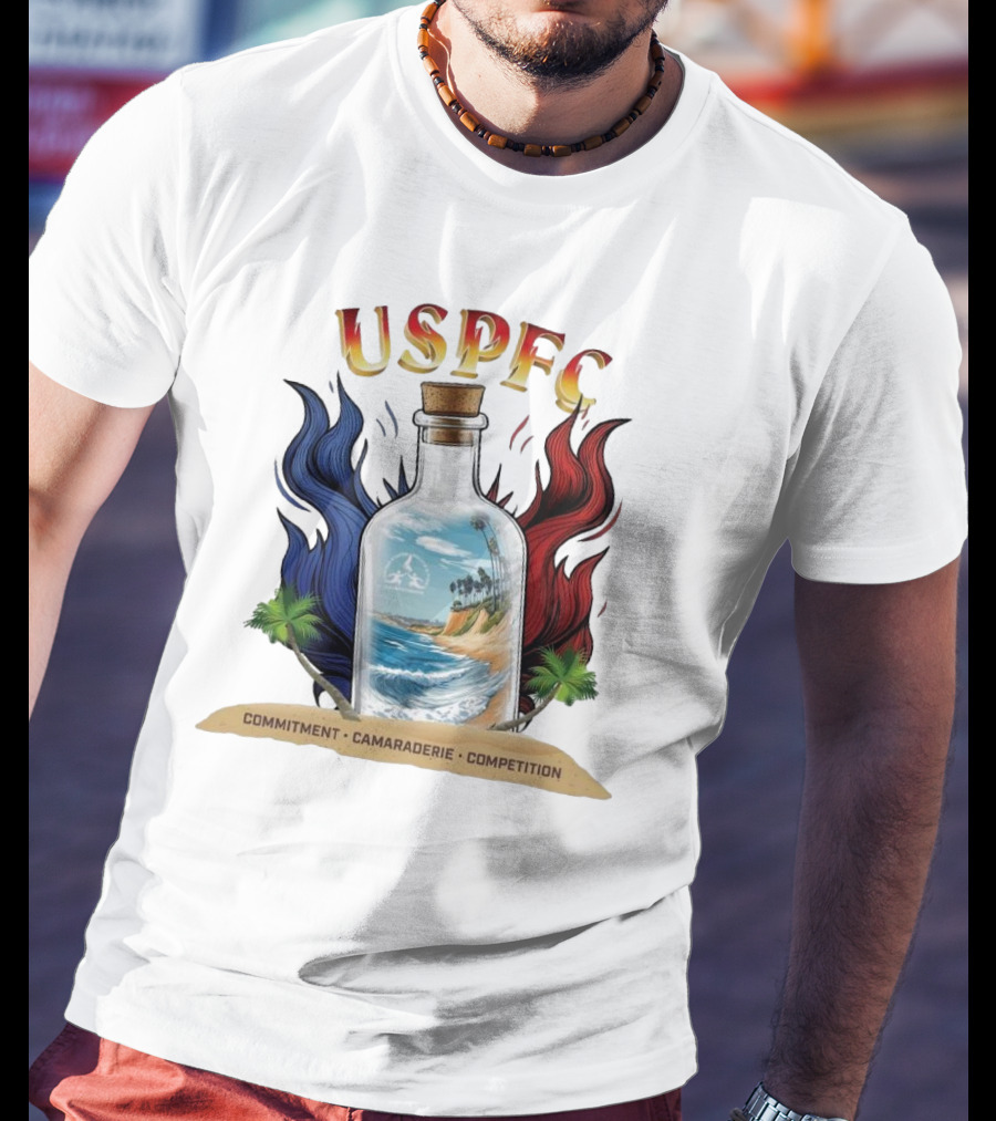 USPFC Commitment Camaraderie Competition Coastal Scenic Bottle Design T-Shirt