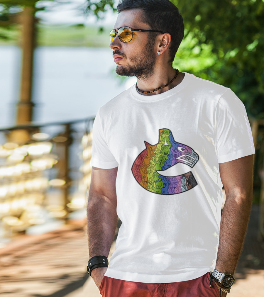 Vancouver Canucks 2025 Pride Rainbow Orca Emblem T-Shirt