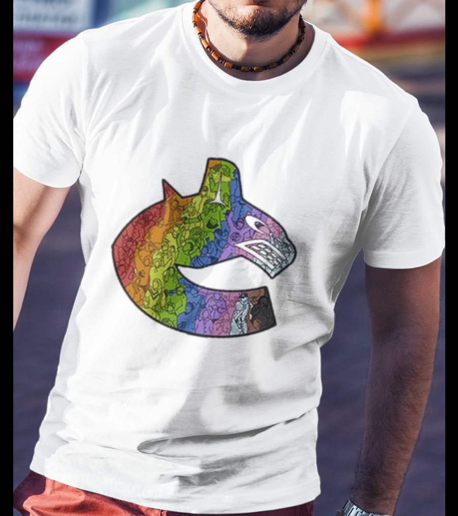 Vancouver Canucks 2025 Pride Rainbow Orca Emblem T-Shirt