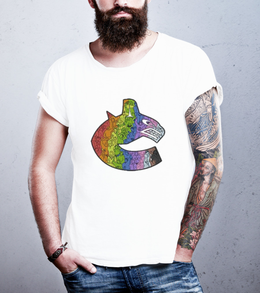 Vancouver Canucks 2025 Pride Rainbow Orca Emblem T-Shirt