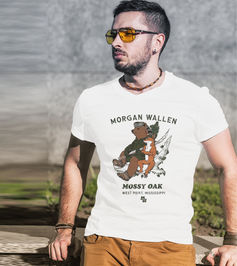 Morgan Wallen Bear And Fox With Mossy Oak West Point Mississippi T-Shirt