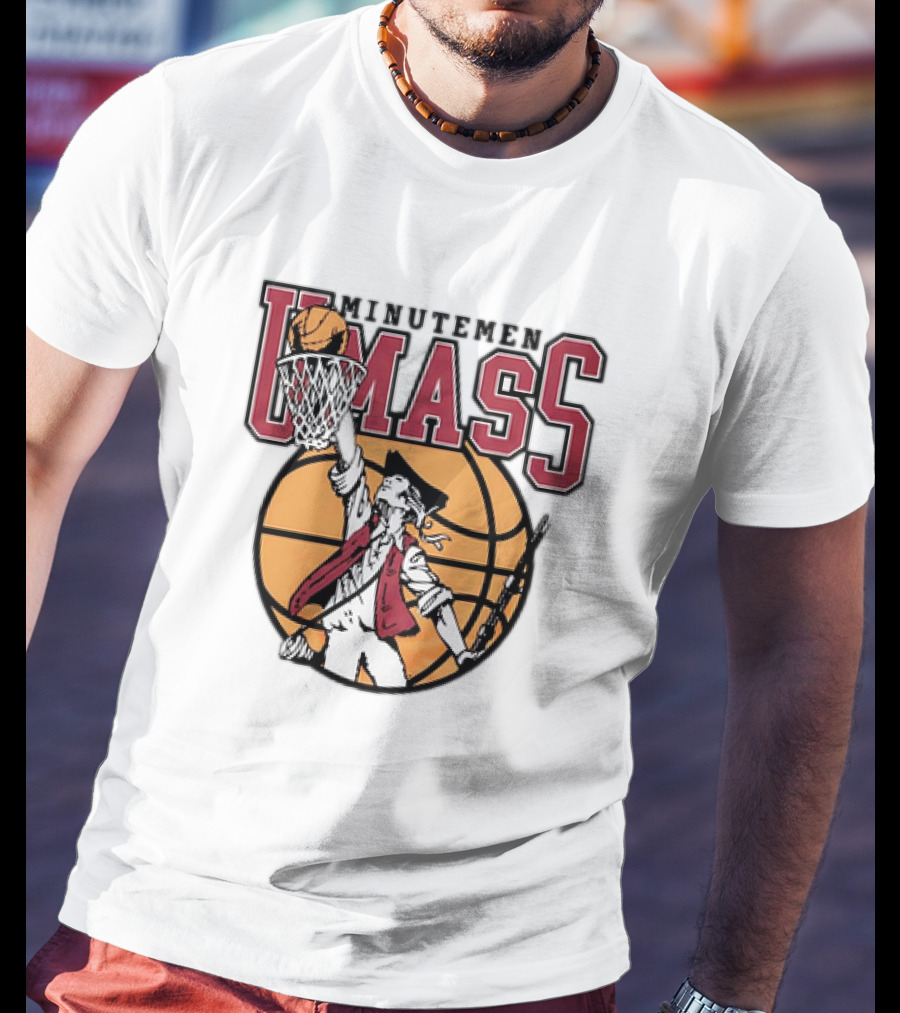 UMass Minutemen Basketball Retro Throwback Dunking Minuteman Basketball Graphic T-Shirt