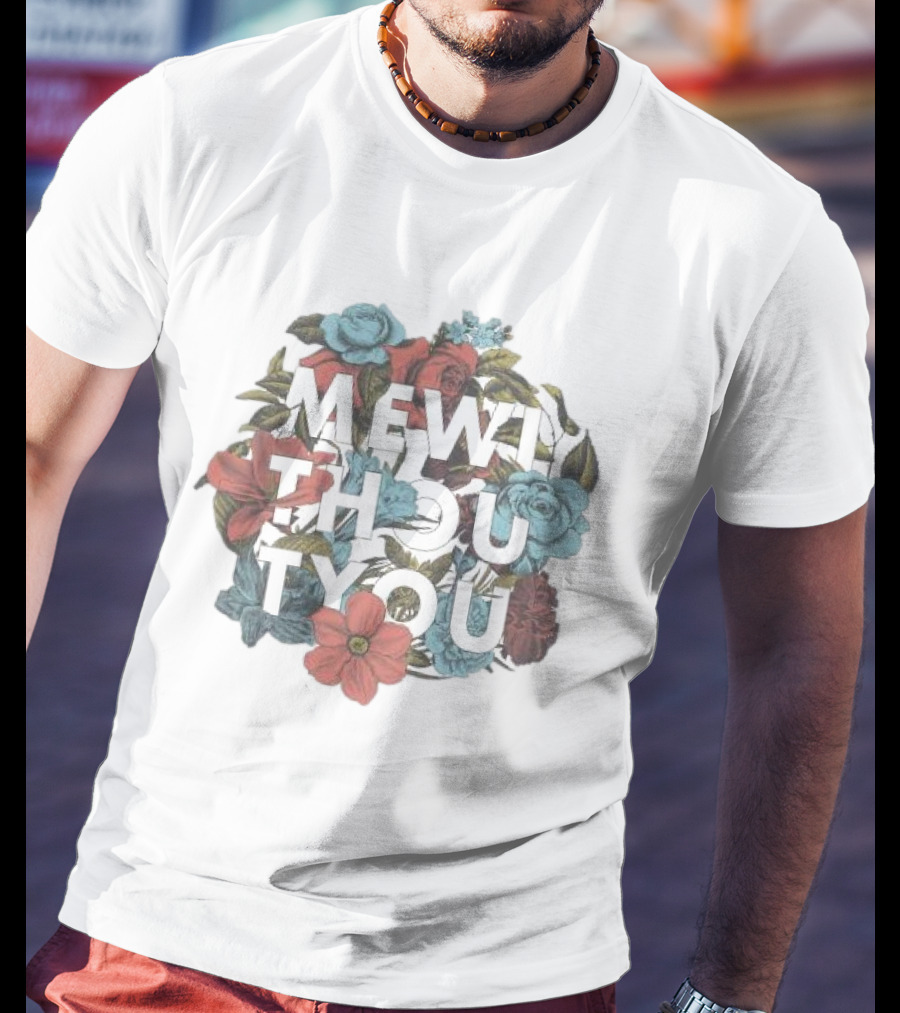 Mewi Thou Tyou White Flowers Roses Blue Red T-Shirt