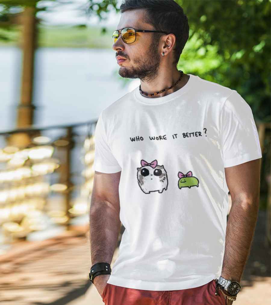 Who Wore It Better Bow Tie Otter And Green Blob T-Shirt