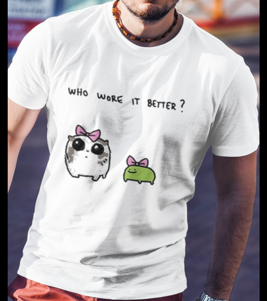 Who Wore It Better Bow Tie Otter And Green Blob T-Shirt