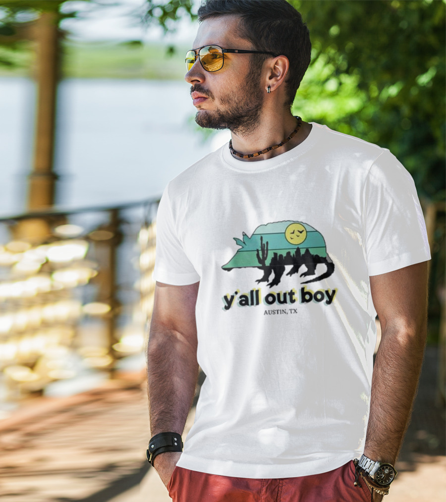 Fall Out Boy Y’All Out Boy Austin TX Skyline Cactus Desert Sun Icon T-Shirt