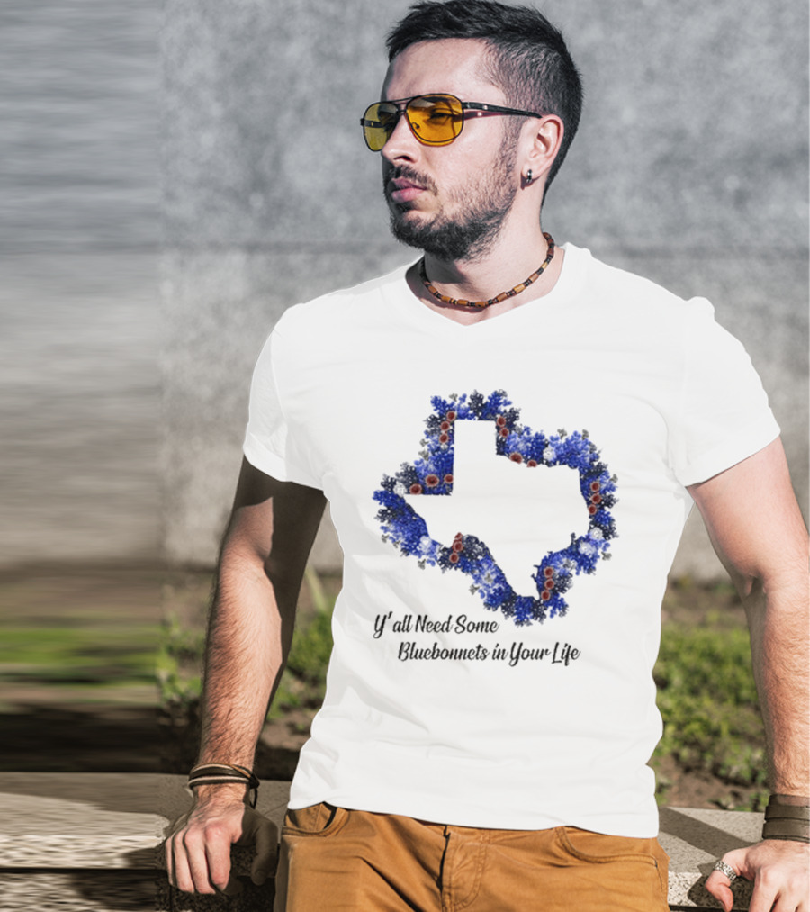 Ya’ll Need Some Bluebonnets In Your Life Texas State Map Floral Bloom T-Shirt