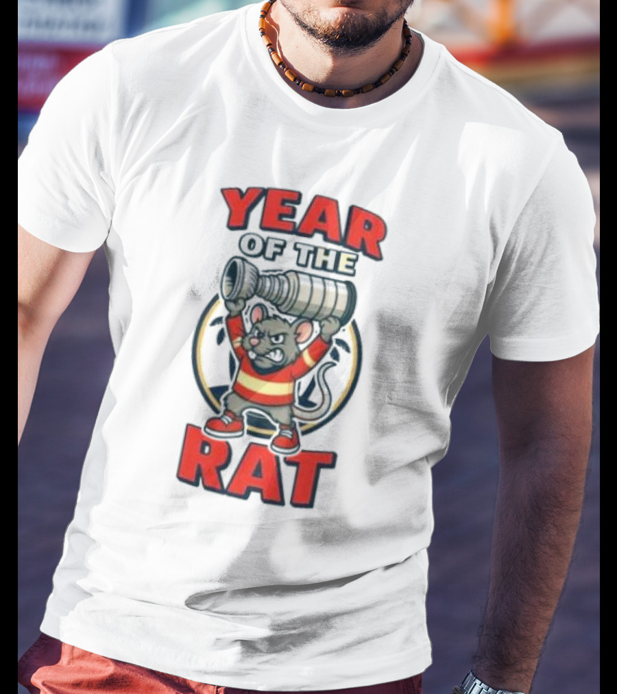 Year Of The Rat Hockey Mascot Mouse Champion With Trophy T-Shirt