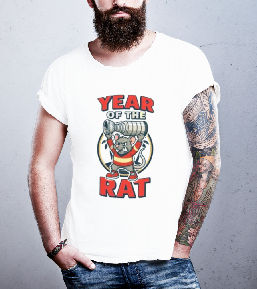 Year Of The Rat Hockey Mascot Mouse Champion With Trophy T-Shirt
