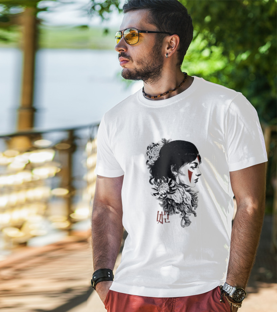 Rafael Baptista Wolf Girl Floral Face Paint Chrysanthemum T-Shirt