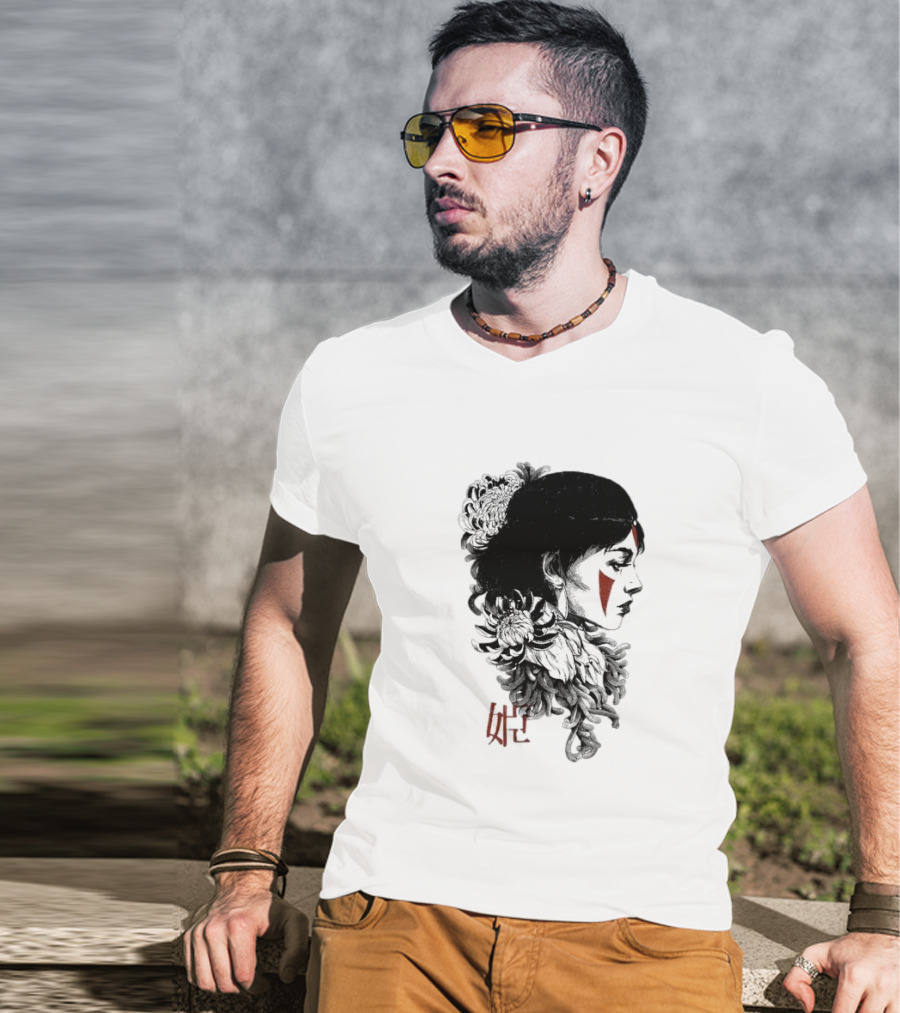 Rafael Baptista Wolf Girl Floral Face Paint Chrysanthemum T-Shirt