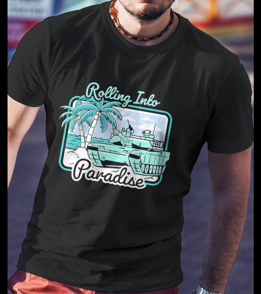 Rolling Into Paradise Tropical Beach Tank Palm Trees Ocean Scene T-Shirt