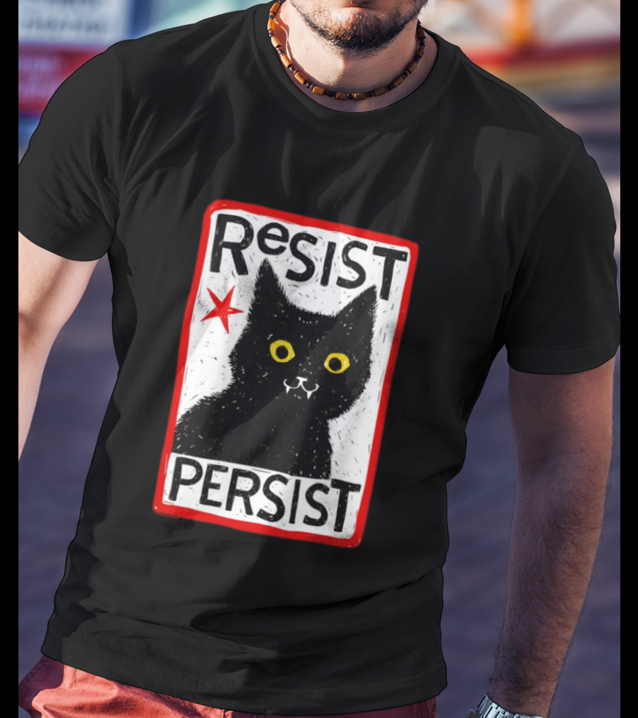 Resist Persist Black Cat Activism Red Star Empowerment T-Shirt