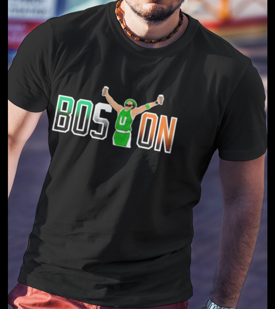 BOSTON Beer Toast Man Green Jersey Celebration T-Shirt