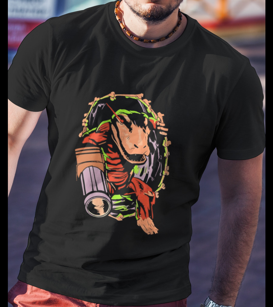 Colorful Dinosaur Cartoon Illustration With Vibrant Brush Strokes T-Shirt