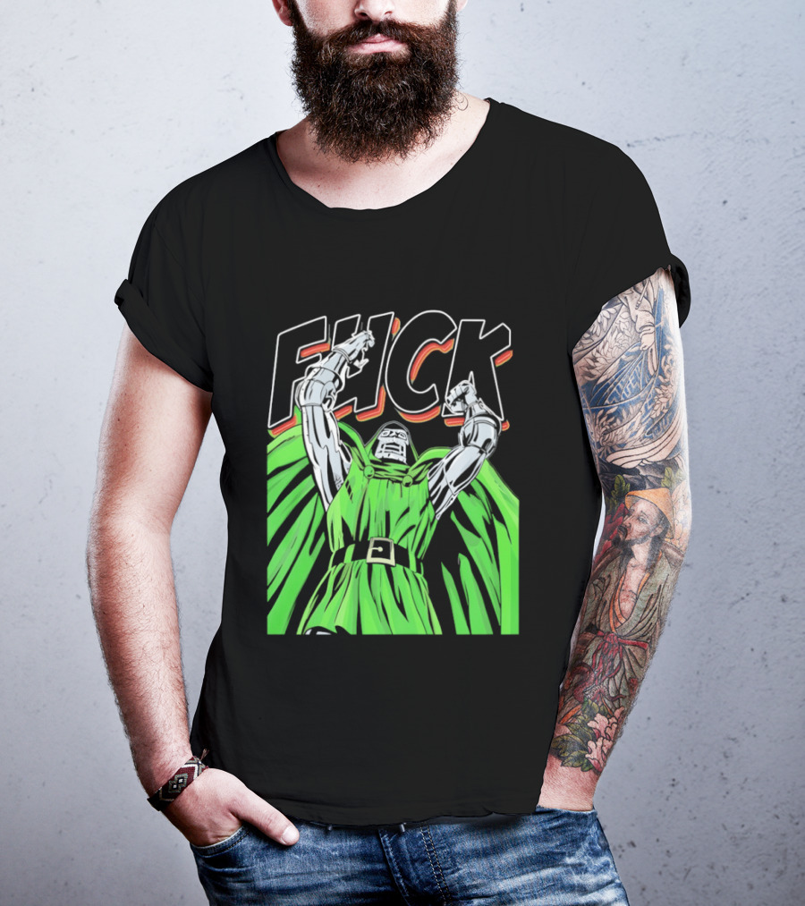 Dr Doom Green Cape Comic Style F**K T-Shirt