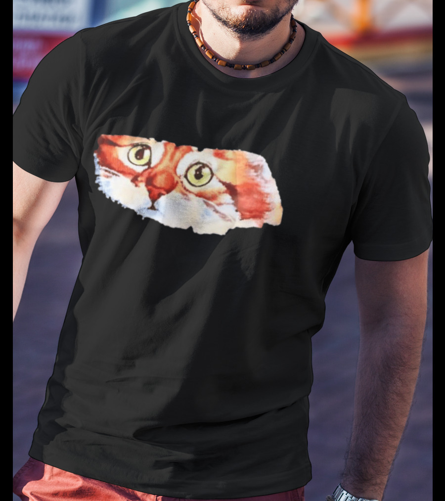 Watercolor Ginger Cat Face Green Eyes Close Up T-Shirt