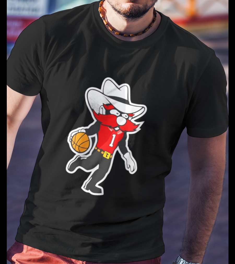 Coach Grant McCasland Raider Red Mascot Basketball Motif T-Shirt