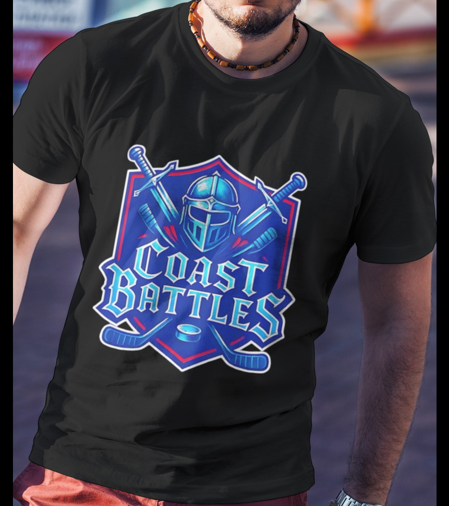 Coast Battles Hockey Knight Helm Swords And Crossed Sticks T-Shirt