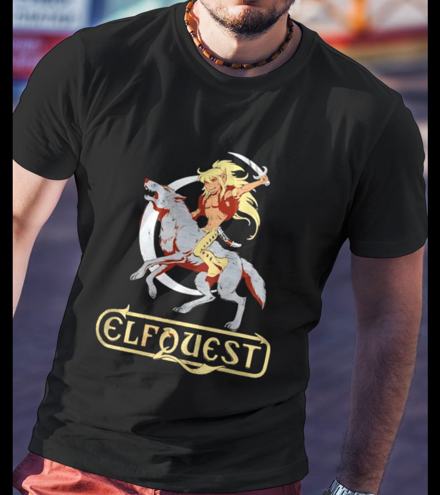 Elfquest Cutter Riding Wolf Crescent Moon Scene T-Shirt