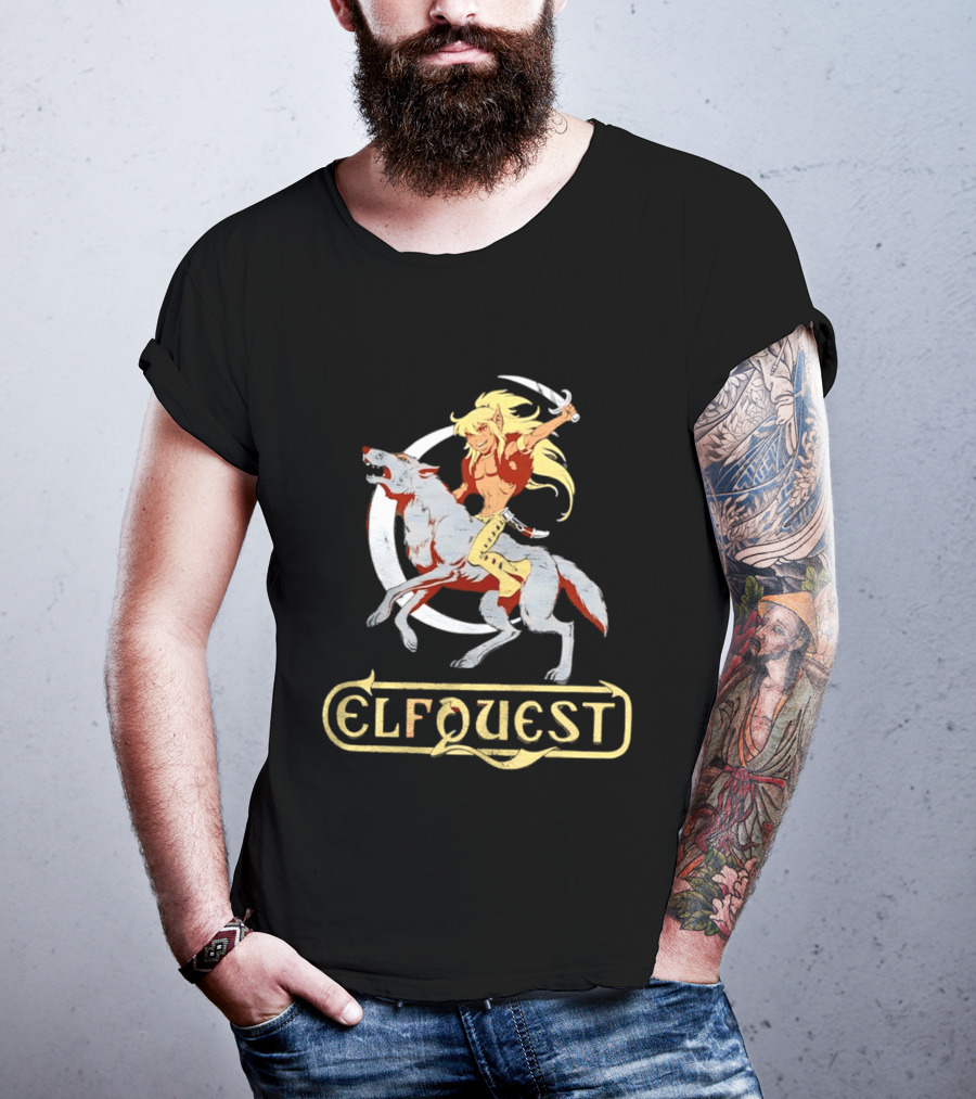 Elfquest Cutter Riding Wolf Crescent Moon Scene T-Shirt