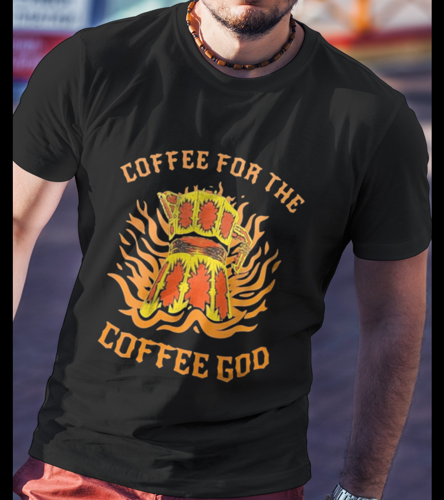 Coffee For The Coffee God Fiery Retro Moka Pot T-Shirt