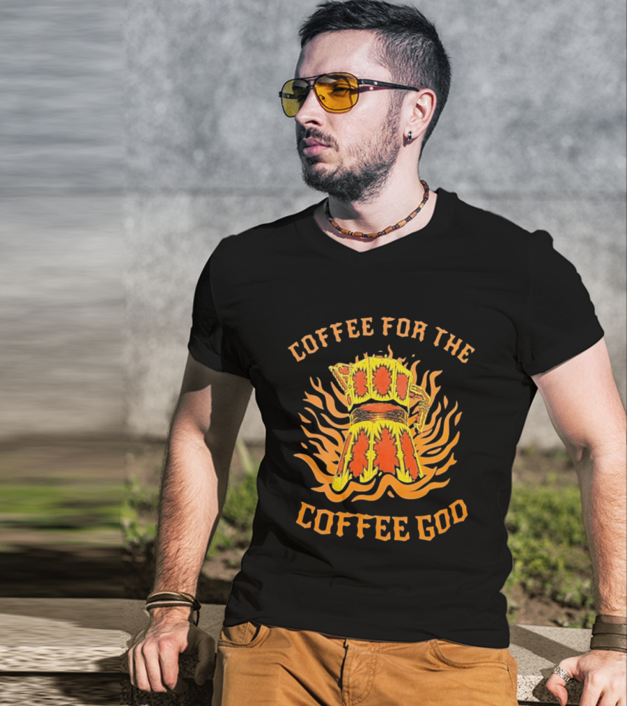 Coffee For The Coffee God Fiery Retro Moka Pot T-Shirt