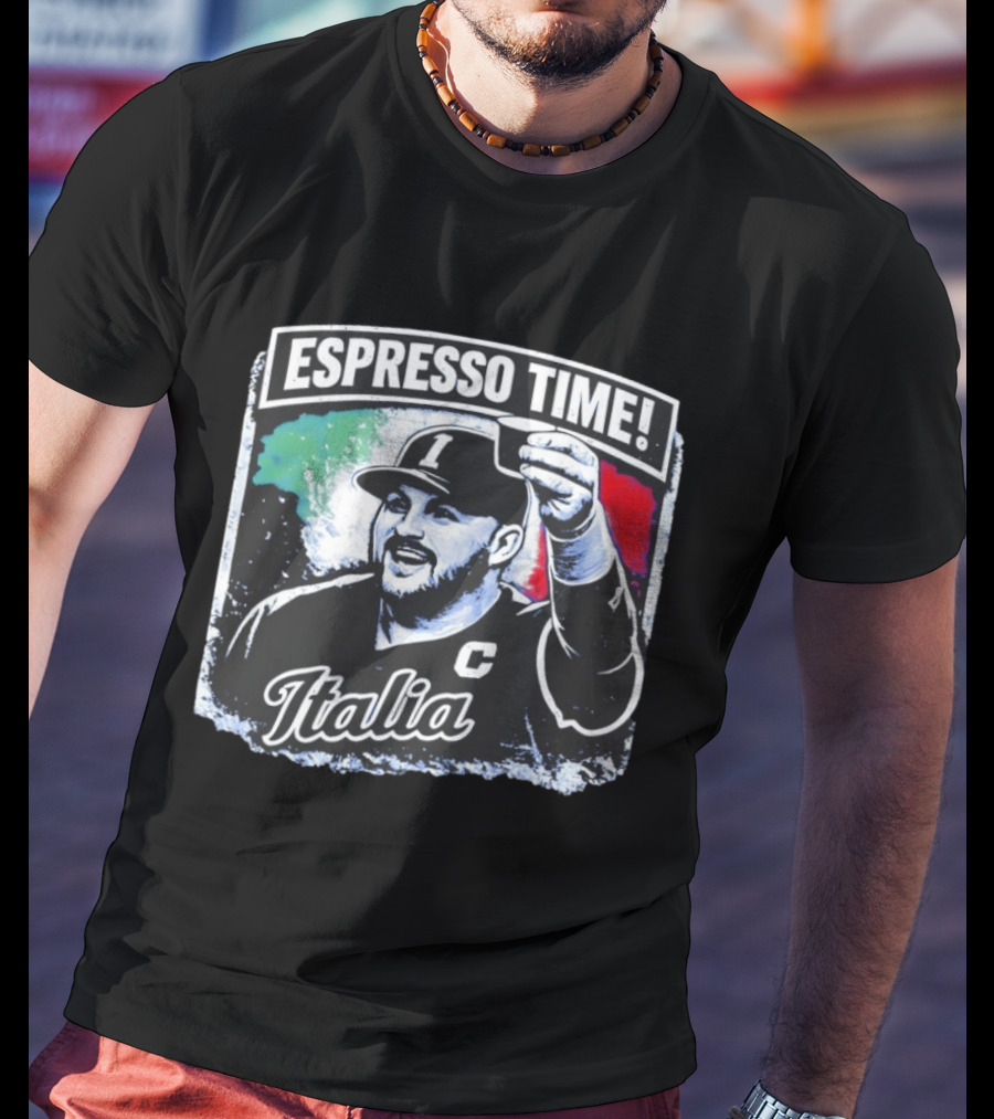 Espresso Time Italia Celebration With Baseball Player And Italian Flag T-Shirt