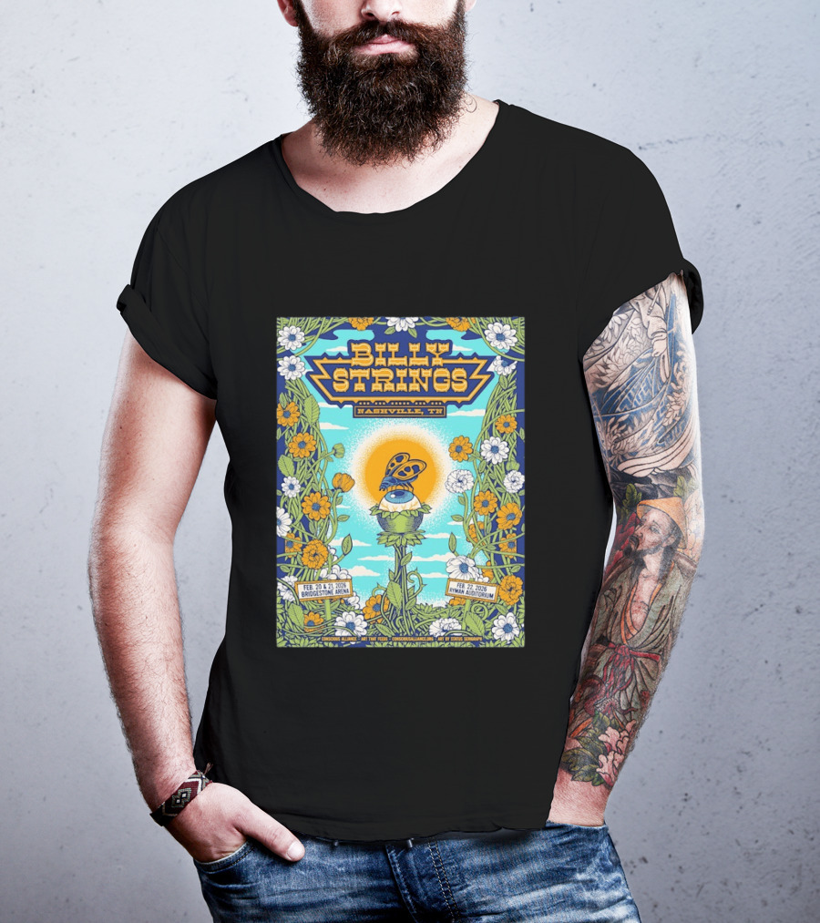Billy Strings Nashville TN Bridgestone Arena Ryman Auditorium February 2026 Butterfly Flowers T-Shirt