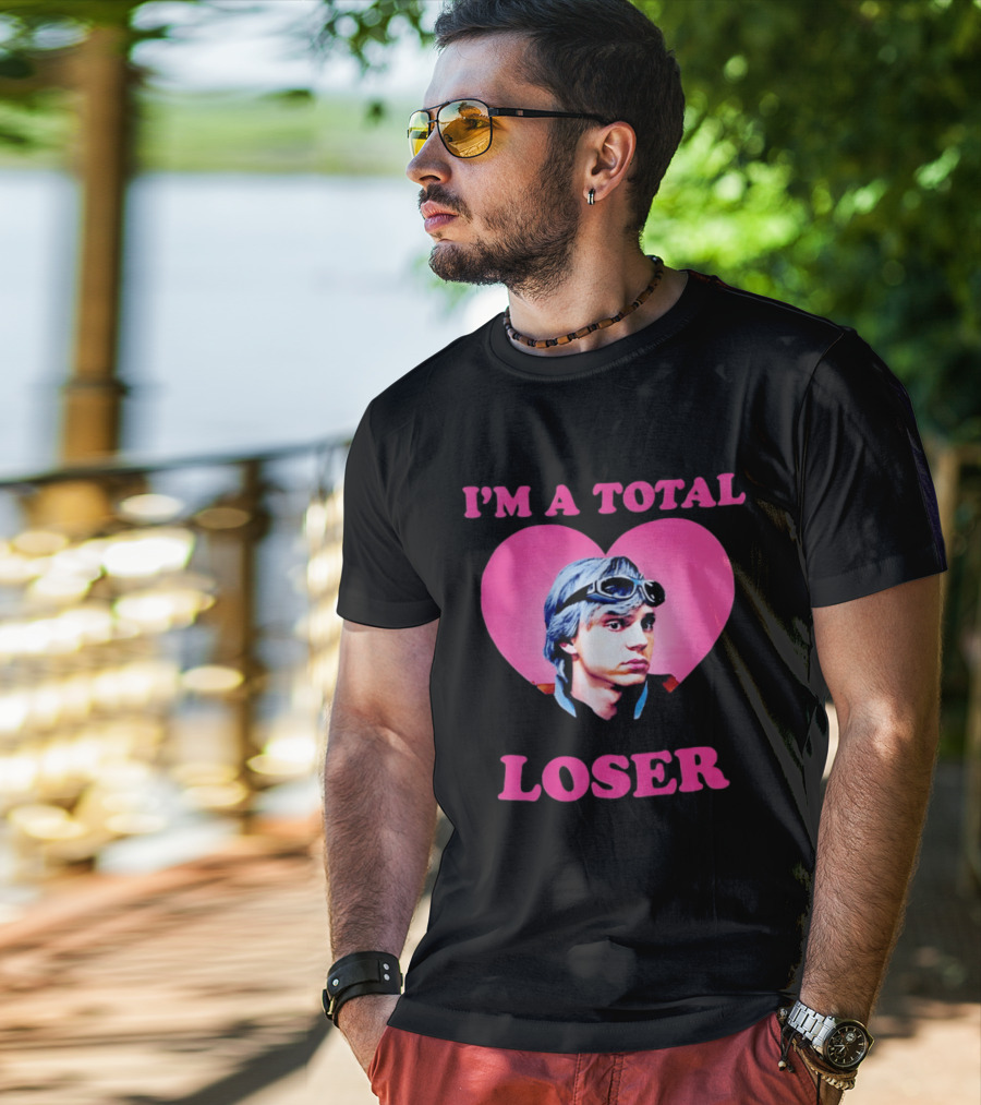 Evan Peters I'm A Total Loser Pink Heart Goggles T-Shirt