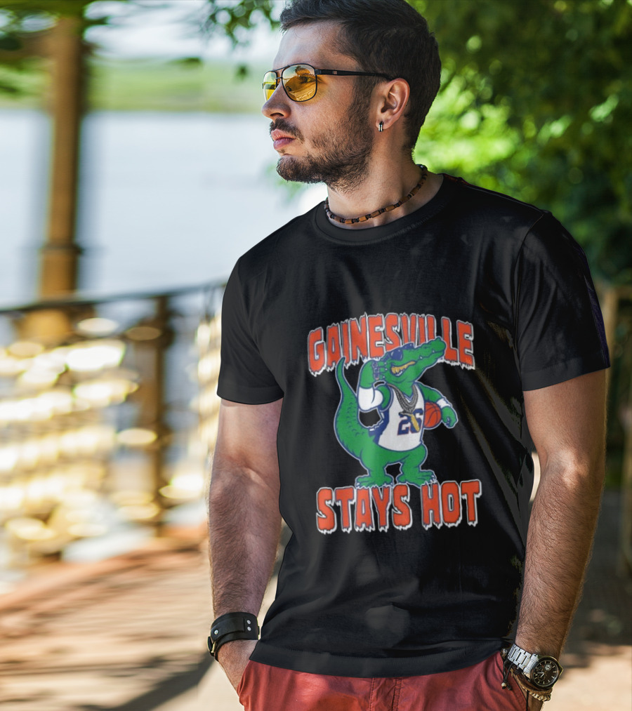 Gainesville Stays Hot Alligator Basketball Player With Sunglasses And Jersey T-Shirt