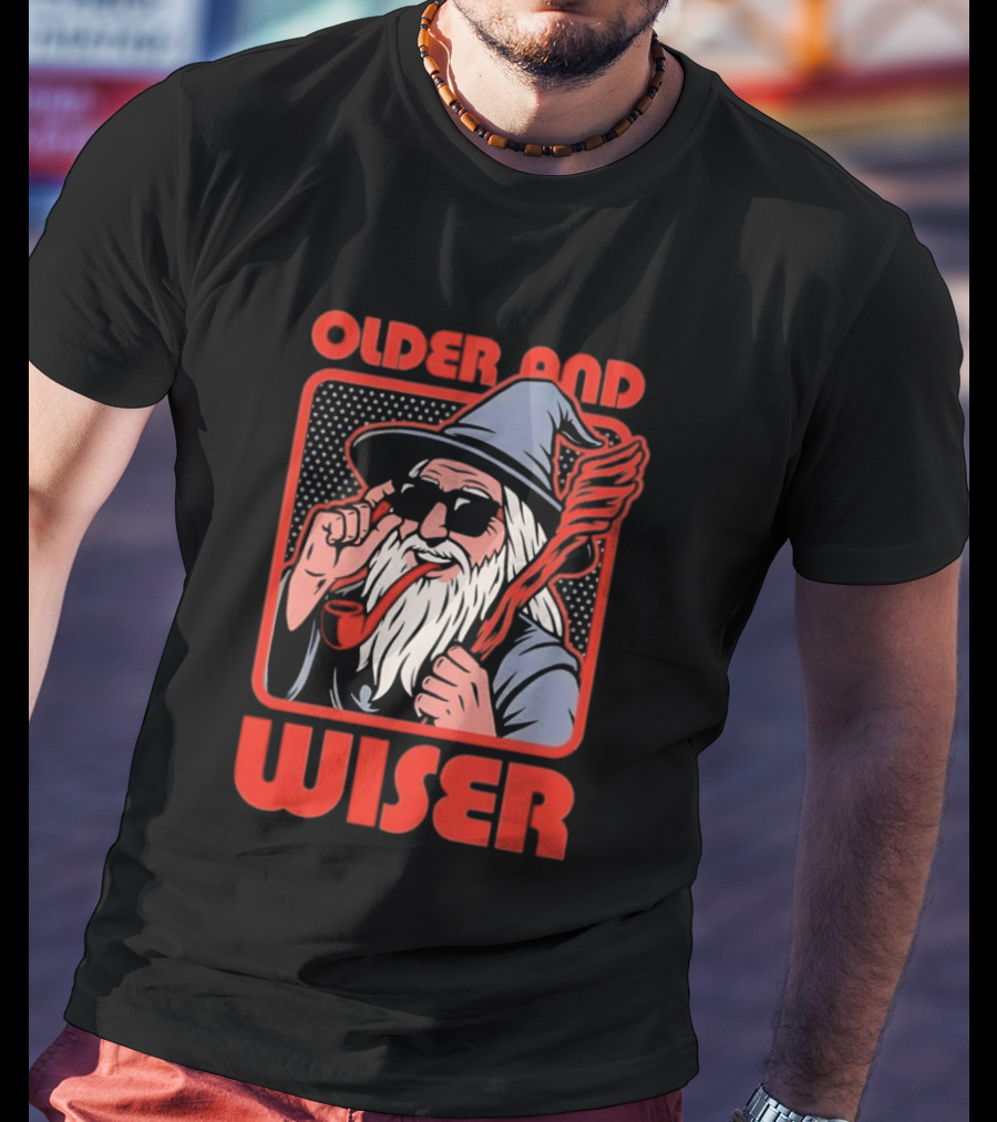 Older And Wiser Gandalf Smoking Pipe And Staff T-Shirt