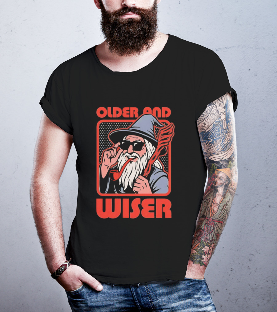 Older And Wiser Gandalf Smoking Pipe And Staff T-Shirt