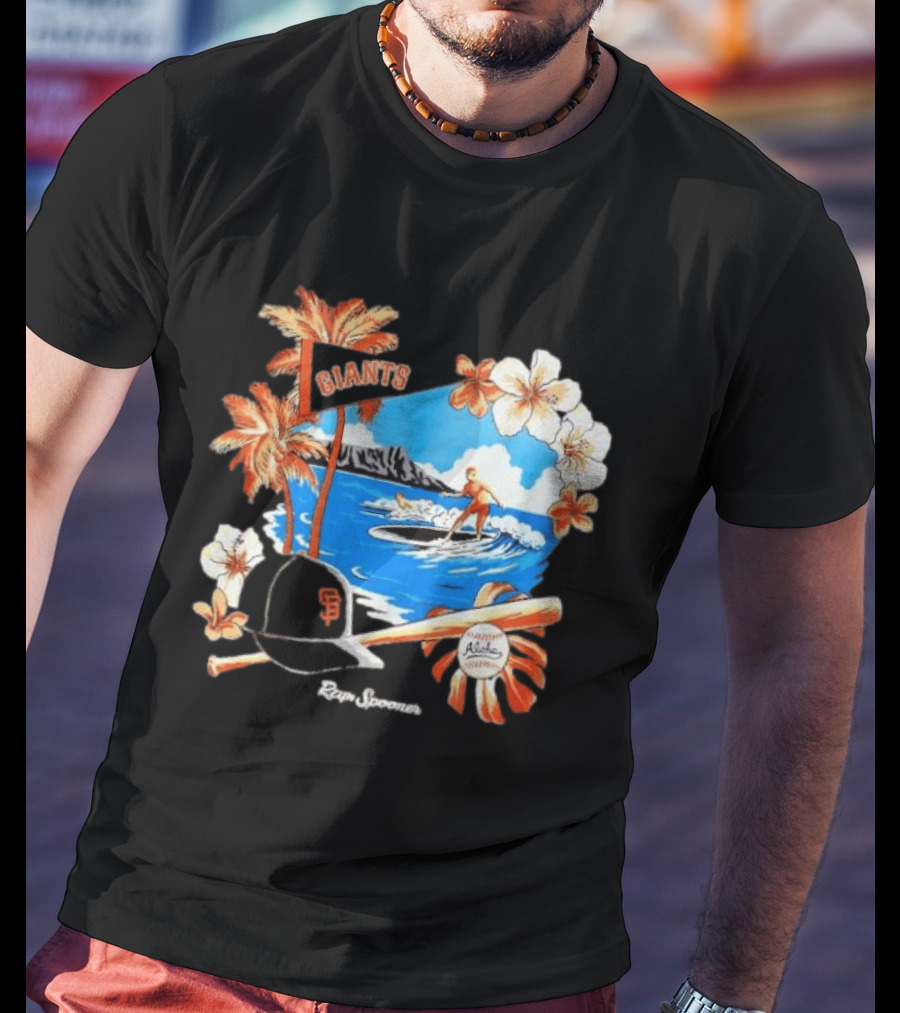 Giants Reyn Spooner Aloha Baseball Beach Surfing Floral Scene T-Shirt