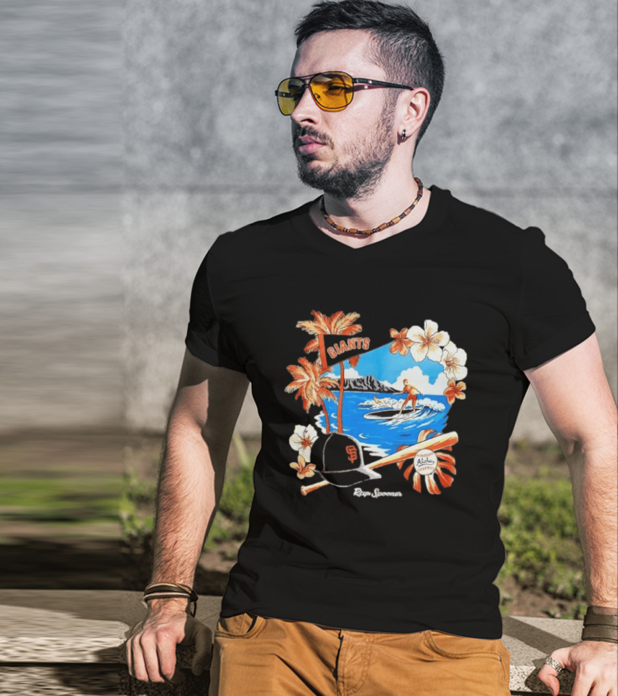 Giants Reyn Spooner Aloha Baseball Beach Surfing Floral Scene T-Shirt