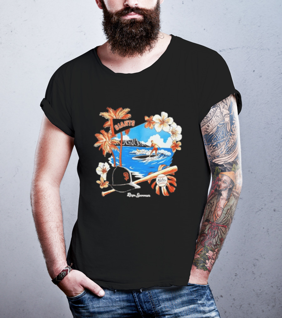 Giants Reyn Spooner Aloha Baseball Beach Surfing Floral Scene T-Shirt