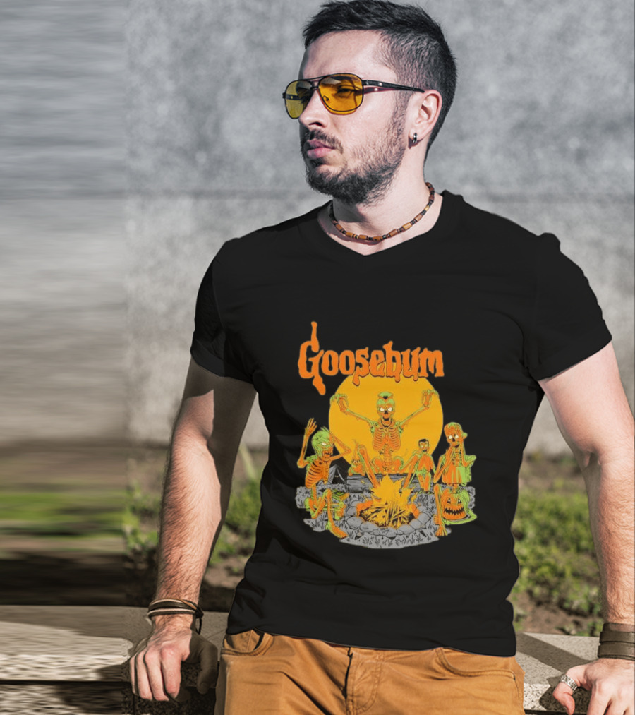 Goosebumps Skeleton Campfire Gnomes Slappy The Dummy Halloween Scene T-Shirt