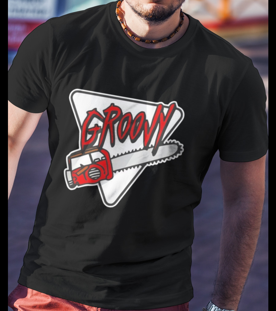 Groovy Chainsaw Retro Graphic Triangular T-Shirt