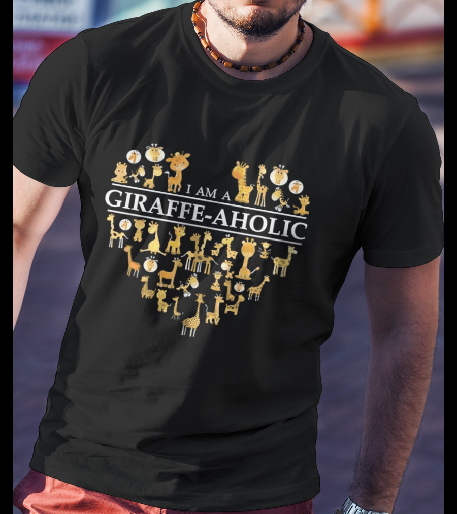 I Am A Giraffe Aholic Heart With Cartoon Giraffes T-Shirt
