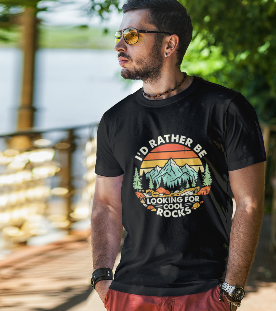 I'd Rather Be Looking For Cool Rocks Retro Mountain Adventure T-Shirt