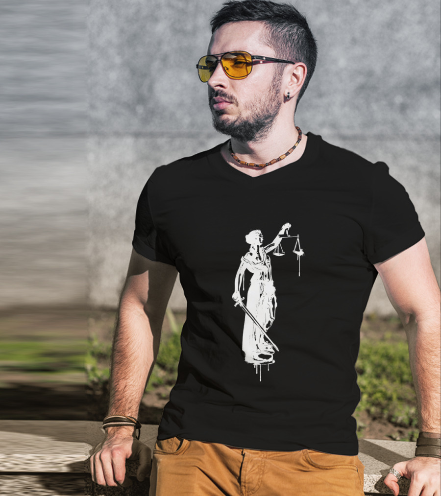 Blindfolded Justice Holding Scales And Sword T-Shirt