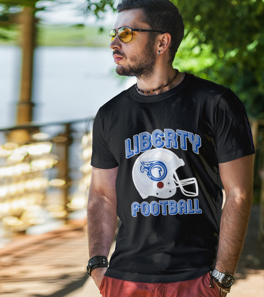 Liberty Football Helmet Flames Icon Blue T-Shirt