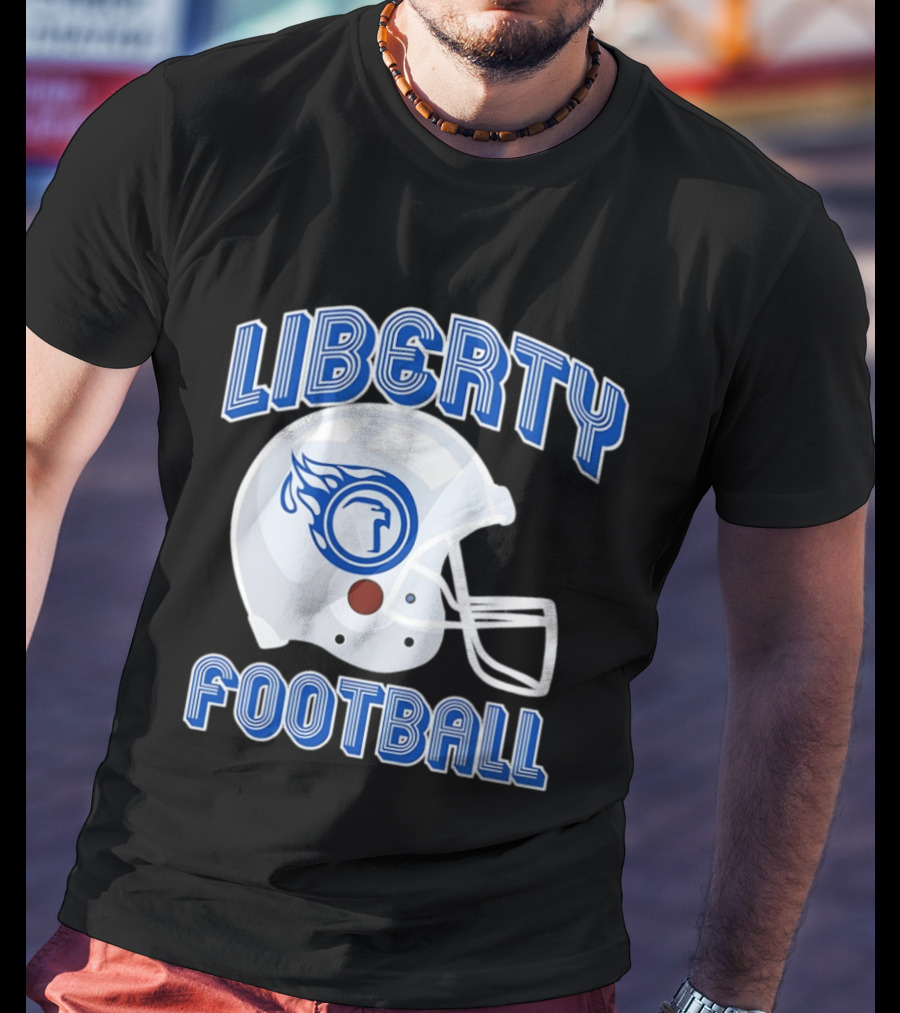 Liberty Football Helmet Flames Icon Blue T-Shirt