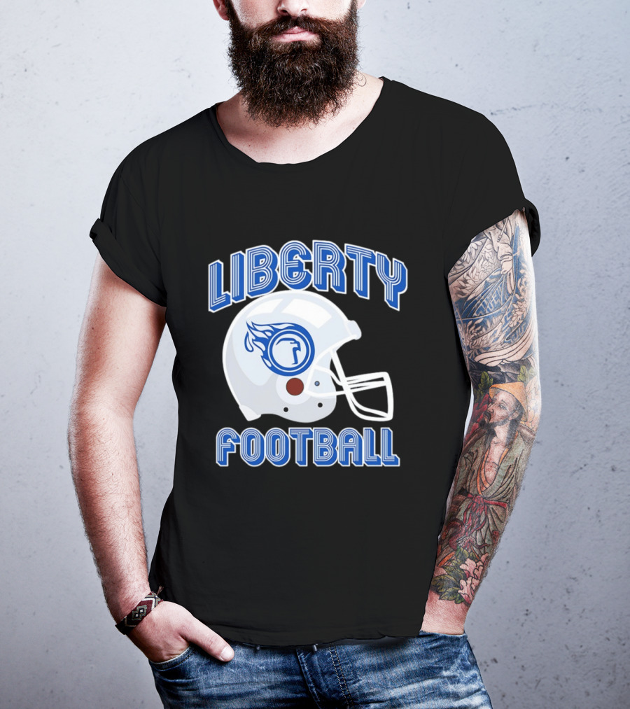 Liberty Football Helmet Flames Icon Blue T-Shirt