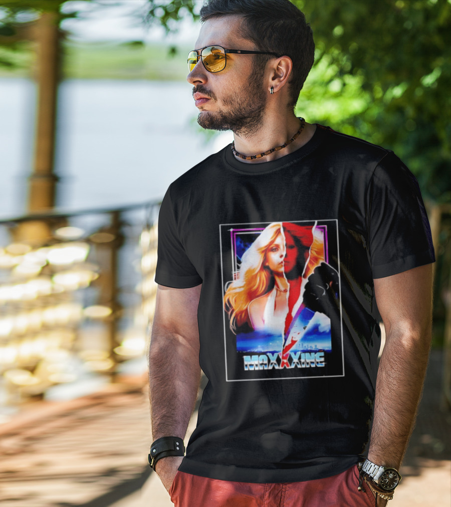MaXXXine Mia Goth Horror Movie Knife Urban Skyline T-Shirt