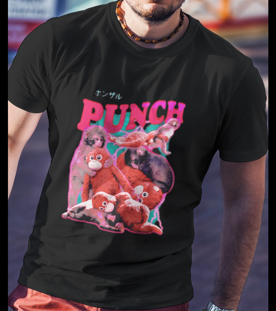 PUNCH Macaque Monkey Plush Collage T-Shirt