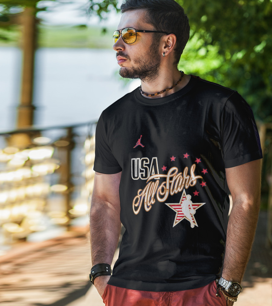 USA All Stars Basketball Red Stars Patriotic T-Shirt
